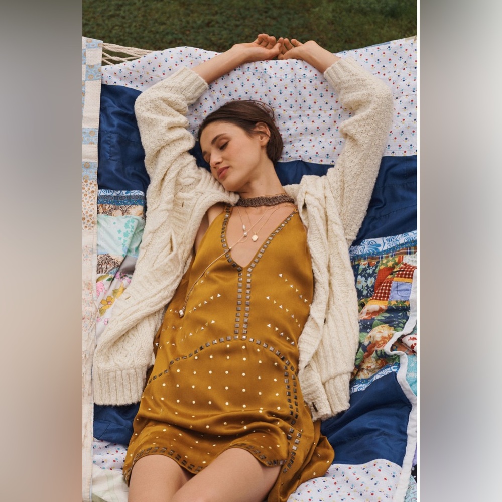 Anthropologie Embellished Deep V Mini Dress 
Size XS